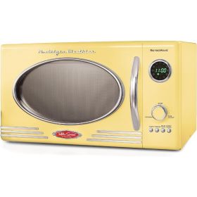 Retro Countertop Microwave Oven, 800-Watt, 0.9 cu ft - 12 Pre-Programmed Cooking Settings - Digital Clock, Kitchen Appliances (Color: Yellow)