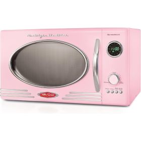 Retro Countertop Microwave Oven, 800-Watt, 0.9 cu ft - 12 Pre-Programmed Cooking Settings - Digital Clock, Kitchen Appliances (Color: Pink)