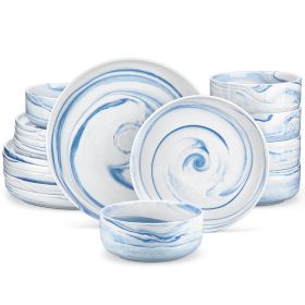 MALACASA Luna series 18-Piece Ceramic Porcelain Dinnerware Set with 6 Pcs Dinner/Dessert Plates,Bowl Tableware Set Service for 6 (Color: Blue Marble)