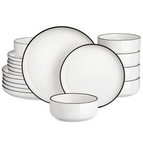 MALACASA Luna series 18-Piece Ceramic Porcelain Dinnerware Set with 6 Pcs Dinner/Dessert Plates,Bowl Tableware Set Service for 6 (Color: Black Edges)