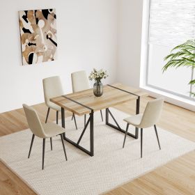 MDF Wood Colour Dining Table Set of 4 and Modern Dining Chairs , Mid Century Wooden Kitchen Table Set, Metal Base & Legs (Color: as Pic)