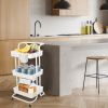 3 Tier Rolling Utility Cart Movable Storage Organizer with Mesh Baskets Lockable Wheels 360 Degree Rotatable Hanging Box Hooks Bedroom Bathroom Kitche