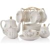 Porcelain Tea Sets British Royal Series, 8 OZ Cups & Saucer Service for 6, Teapot Sugar Bowl Cream Pitcher spoons, Teaware Sets