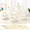 22 Pieces 6 Piece White Porcelain Tea Set With Gold Trim Luxury English Tea Party Set (with Stand) Coffeeware Teaware Tools Bar