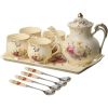 Porcelain Tea Set Vintage Rose, Tea Cups with Teapot, Serving Tray and Teaspoon Service for 4, Suitable, Teaware Sets