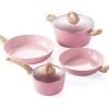 Pink Ceramic Cookware Set Kitchen Cooking Sets Induction Pot and Pan w/Frying Pans, Saucepans, Casserole, Non-Toxic